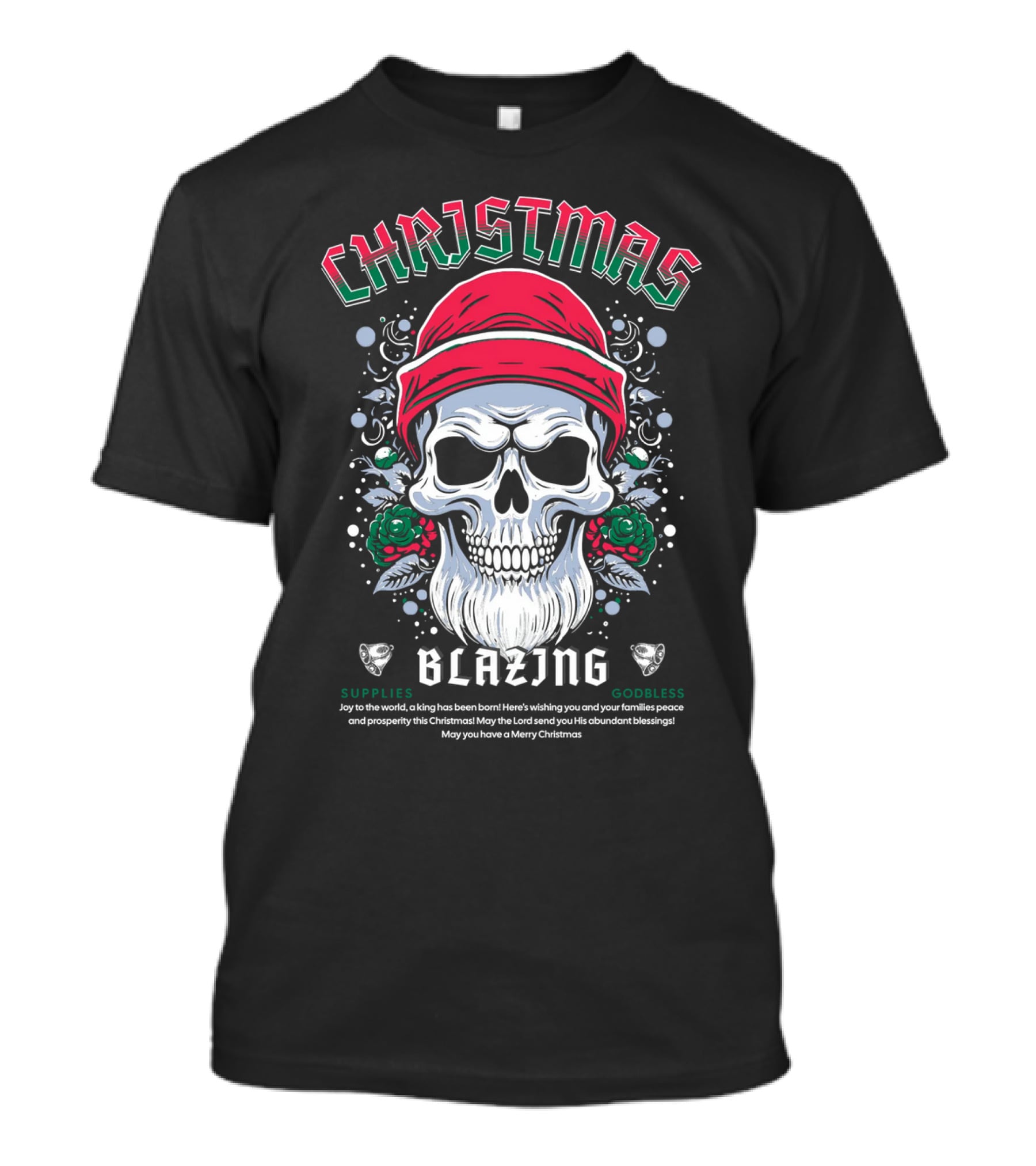 CHAJISMIS Blazing Skull Joy To The World Merry Christmas T-Shirt