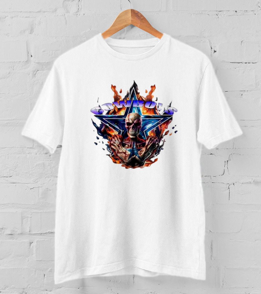 Cowboys Skeleton Star Flames T-Shirt