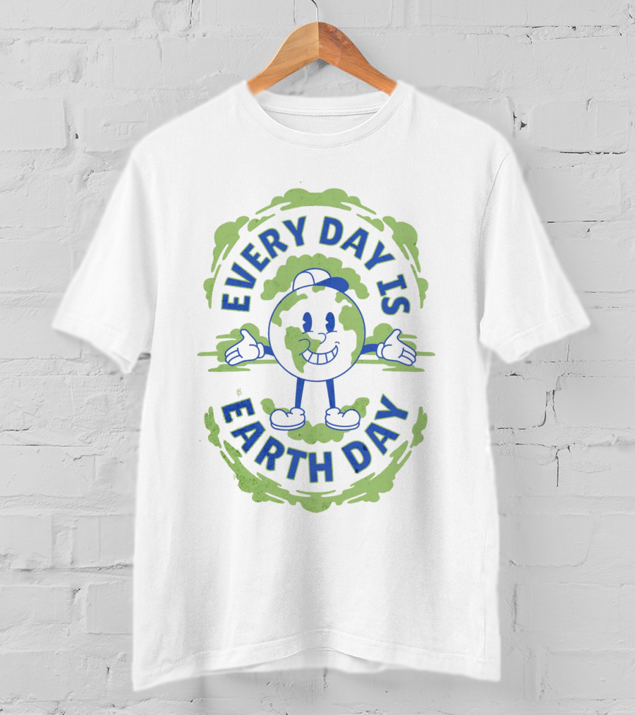 Every Day Is Earth Day Globe Character Smiling T-Shirt