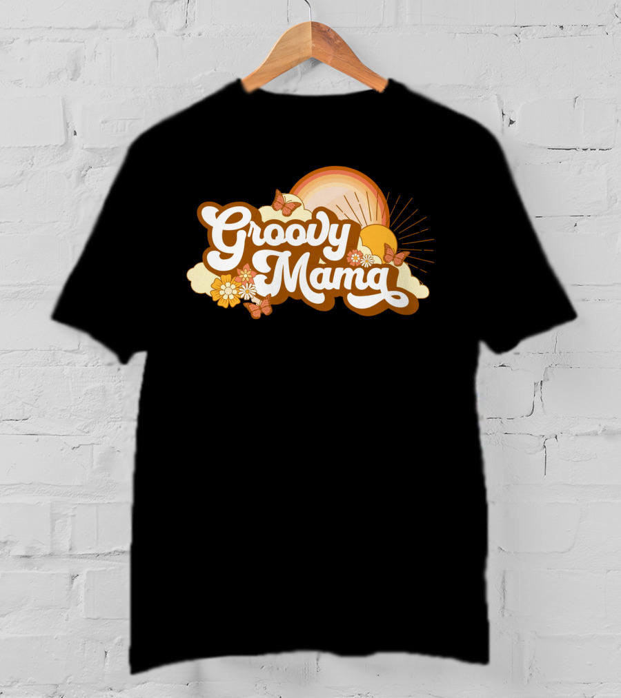 Groovy Mama Retro Sunflower Butterflies T-Shirt