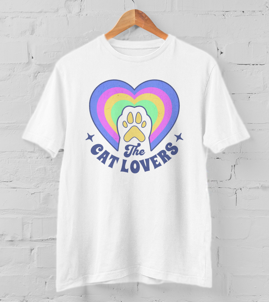 The Cat Lovers Paw In Rainbow Heart T-Shirt