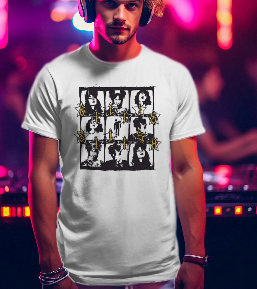 Billie Eilish Grid Yellow Text Boyfriend Fit Girls Photos T-Shirt
