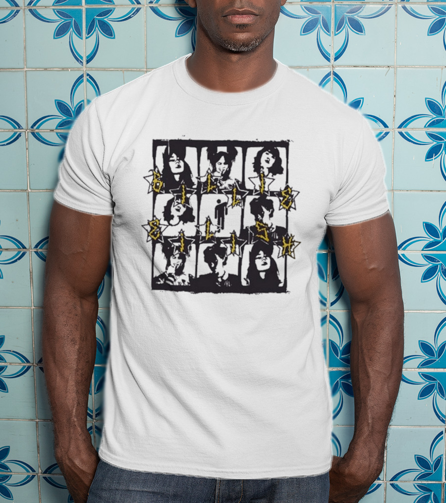 Billie Eilish Grid Yellow Text Boyfriend Fit Girls Photos T-Shirt