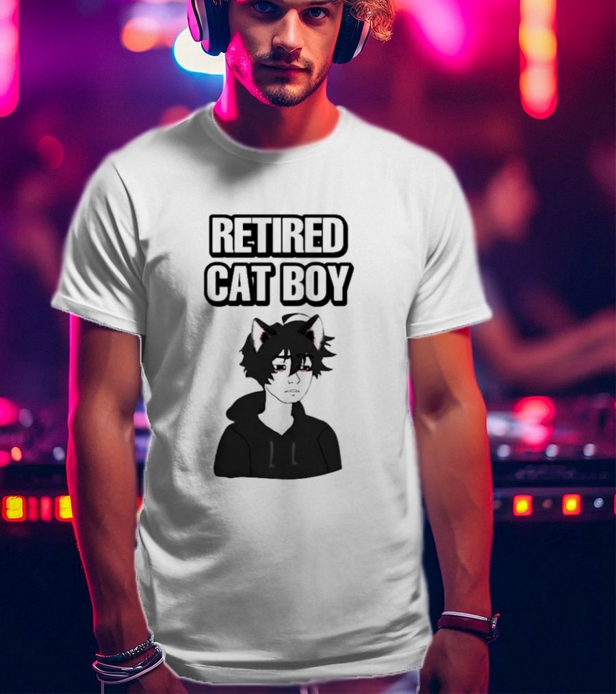 RETired Cat Boy With Black Hoodie And Cat Ears T-Shirt
