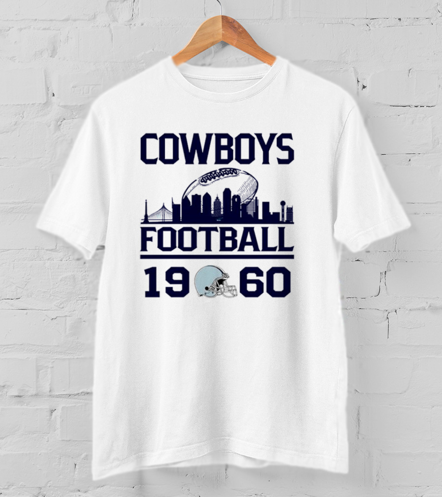 Cowboys Football 1960 Skyline With Helmet And Cityscape T-Shirt