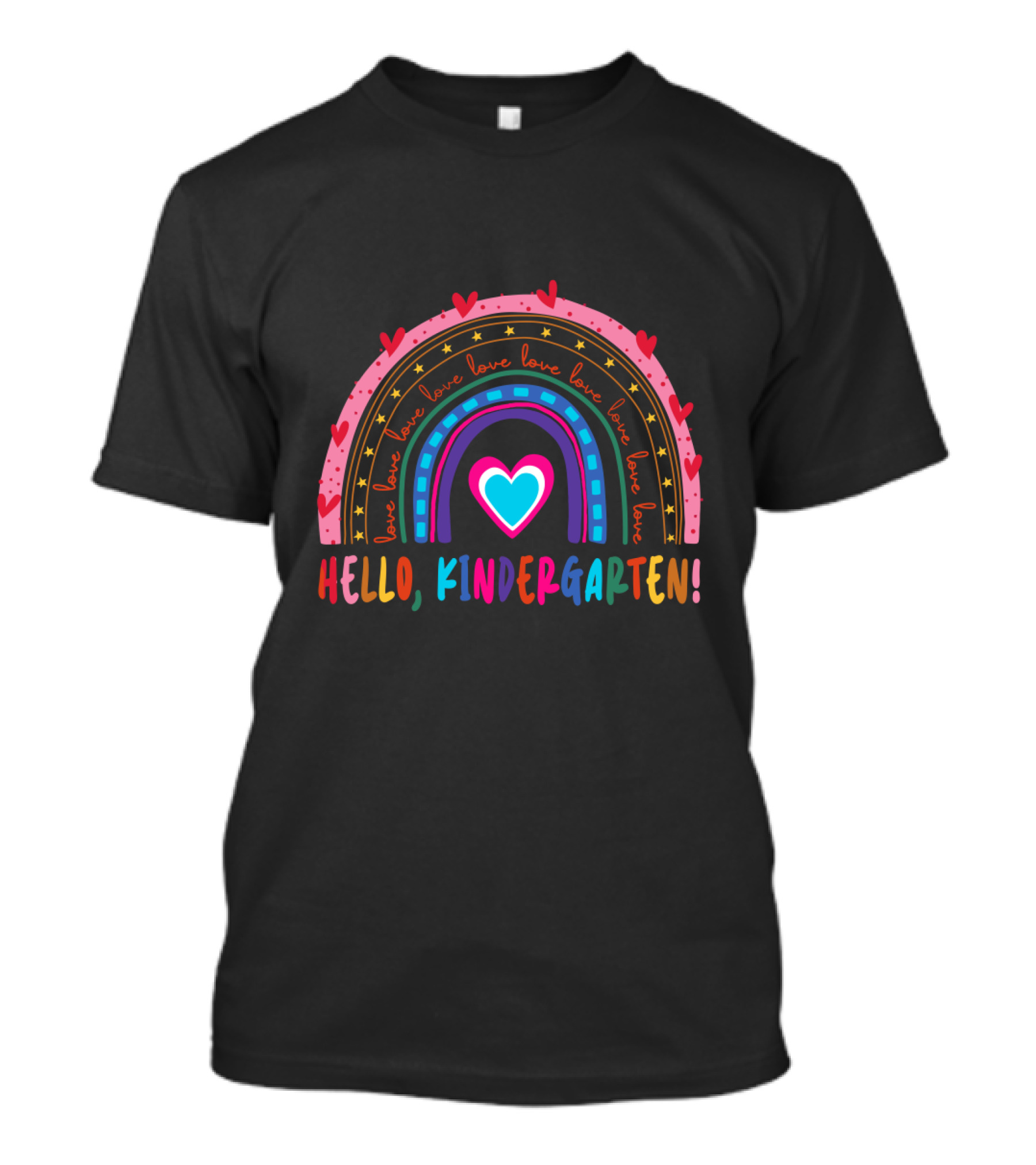 Hello Kindergarten Love Rainbow Hearts Back To School T-Shirt