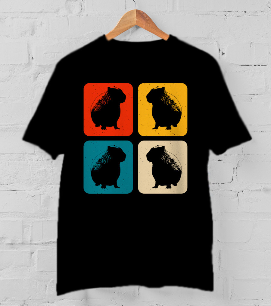 Vintage Capybara Pop Art Silhouette Four Colors Squares T-Shirt