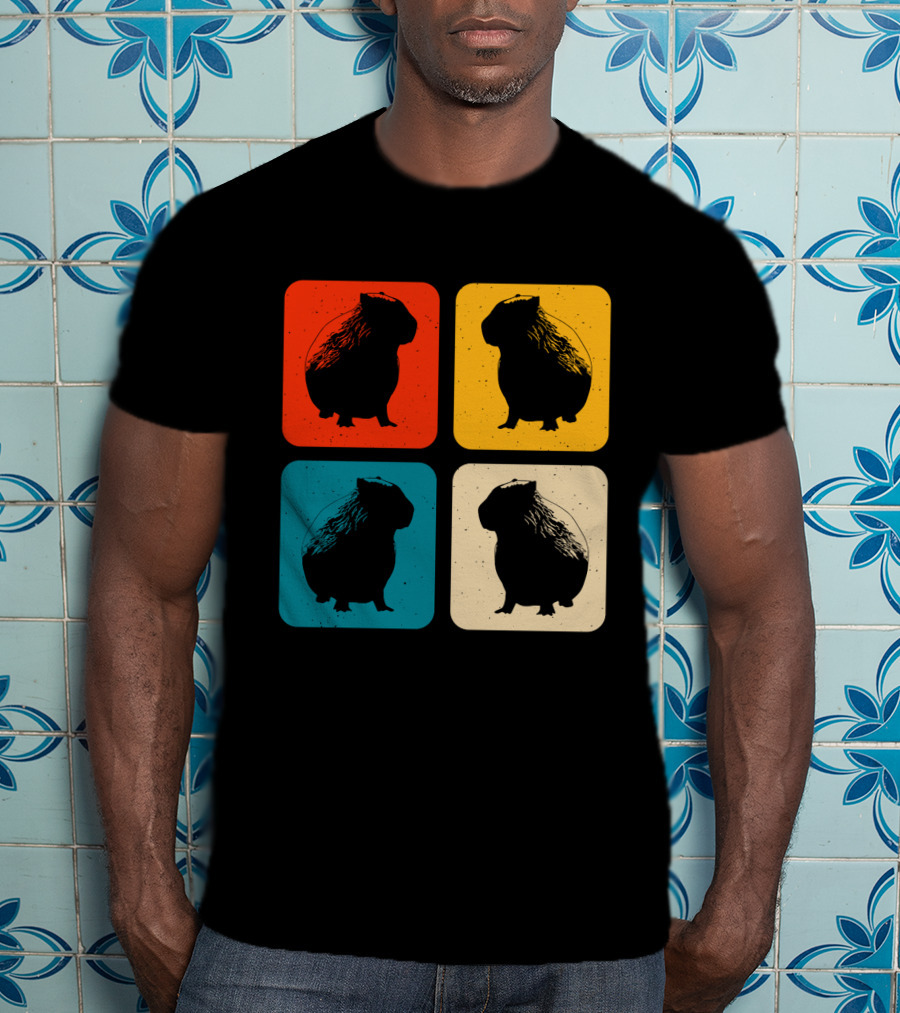 Vintage Capybara Pop Art Silhouette Four Colors Squares T-Shirt