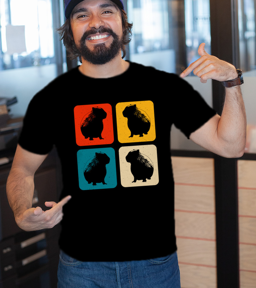 Vintage Capybara Pop Art Silhouette Four Colors Squares T-Shirt