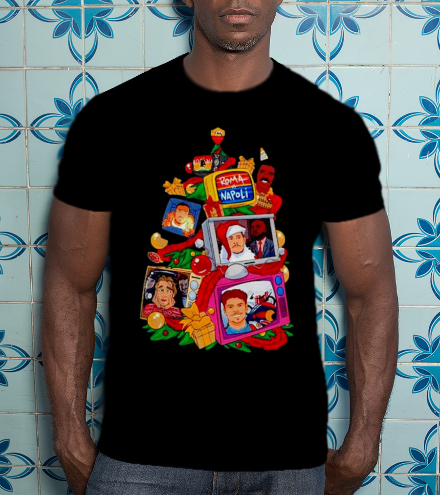 Roma Napoli Matchday Christmas Tree With Television Characters T-Shirt