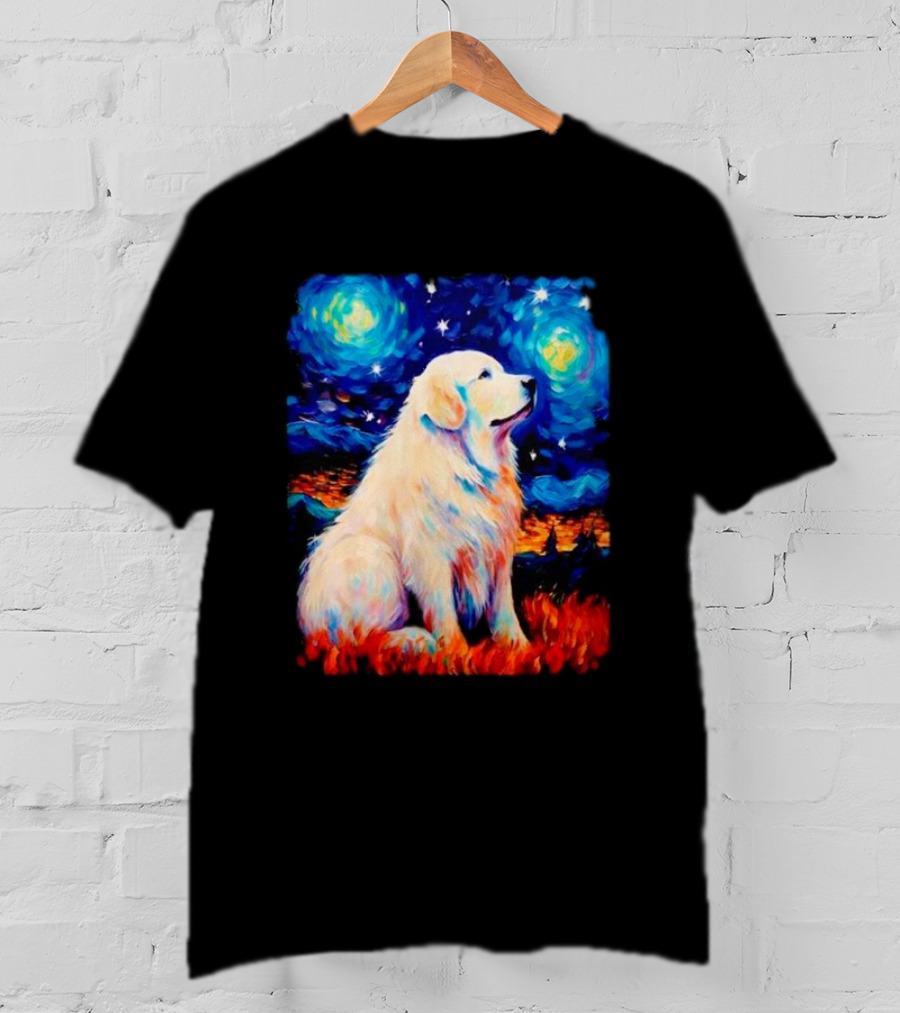 Starry Night Great Dog Van Gogh Style Golden Retriever T-Shirt