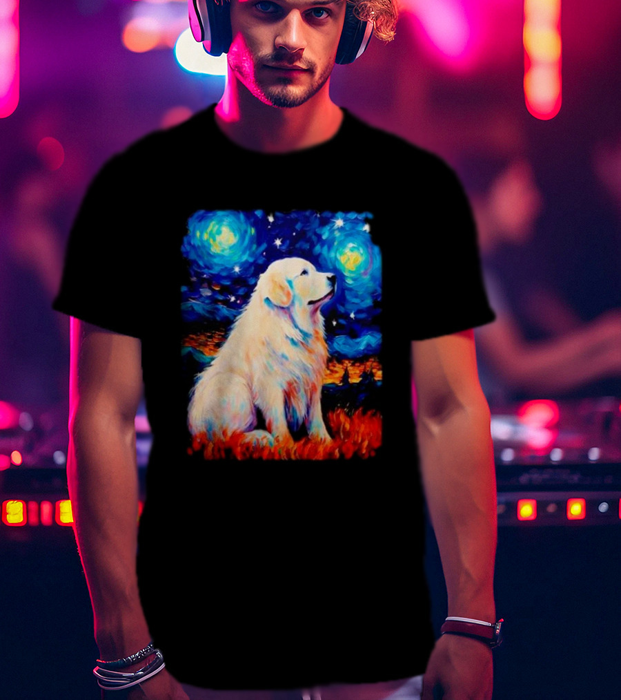 Starry Night Great Dog Van Gogh Style Golden Retriever T-Shirt