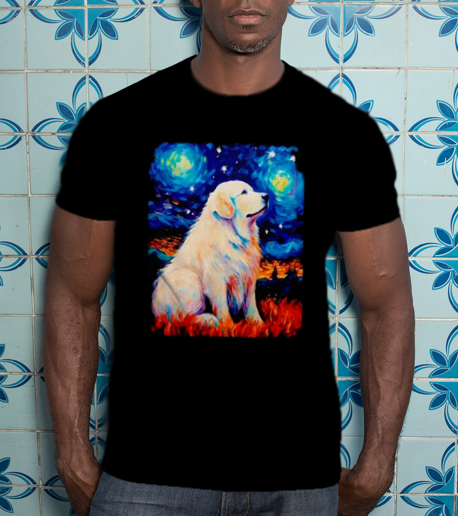 Starry Night Great Dog Van Gogh Style Golden Retriever T-Shirt