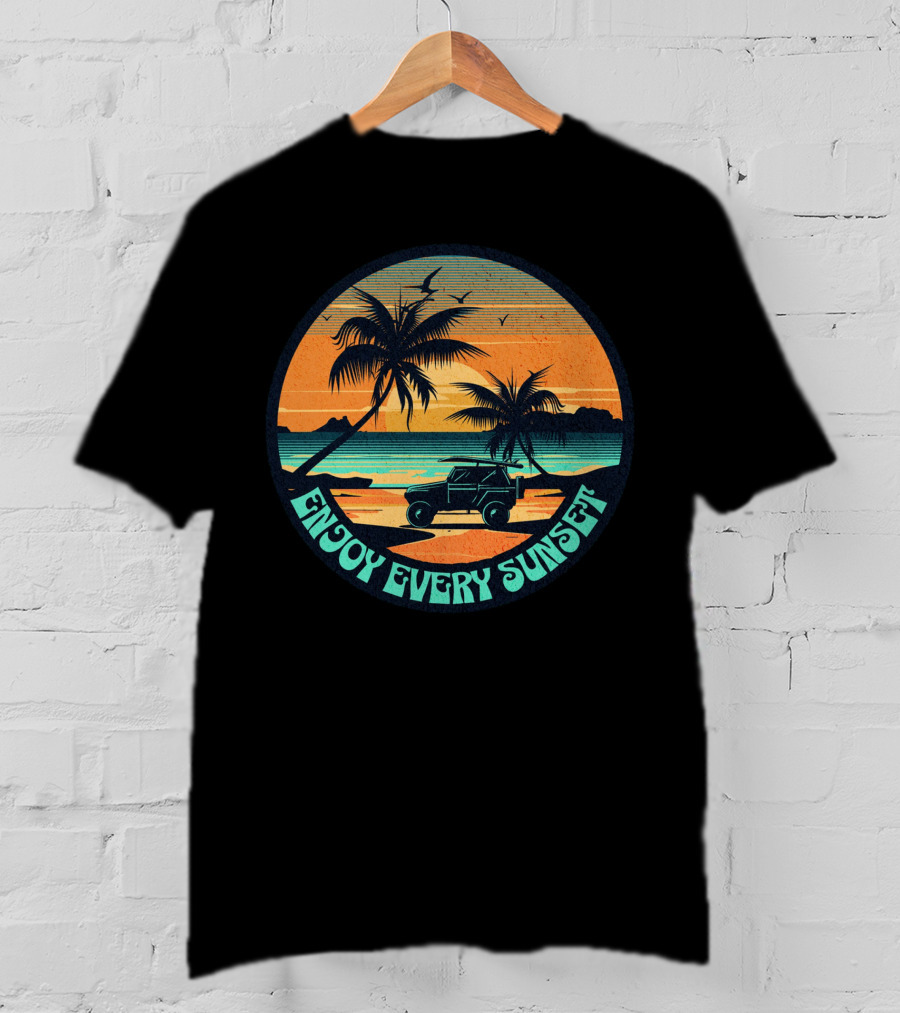 Enjoy Every Sunset Tropical Beach Jeep Adventure T-Shirt