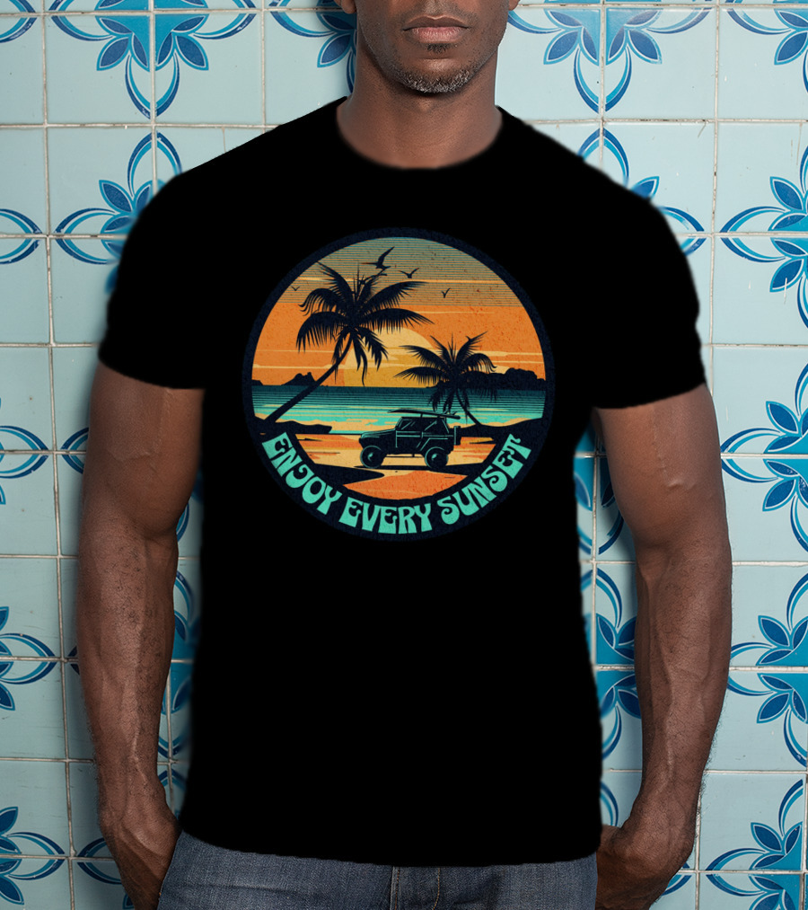 Enjoy Every Sunset Tropical Beach Jeep Adventure T-Shirt