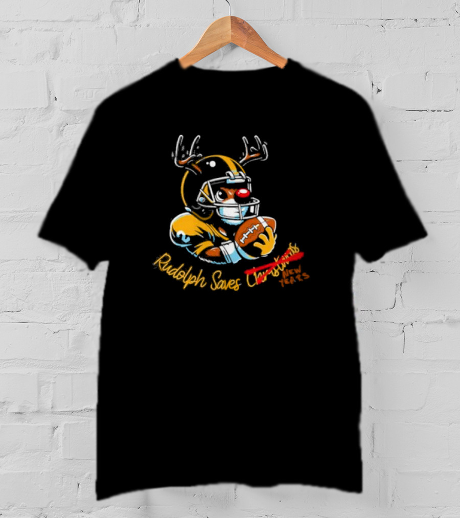 Rudolph Saves New Years Football Reindeer Helmets T-Shirt