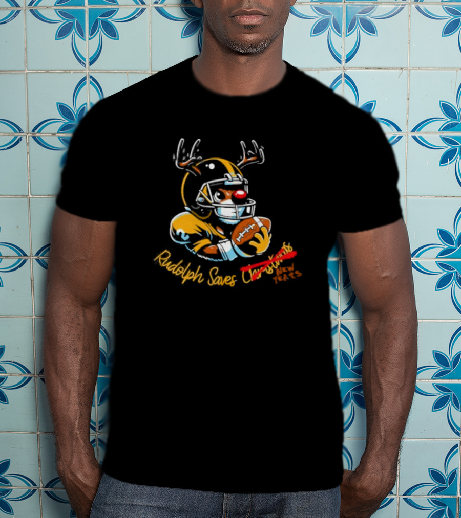 Rudolph Saves New Years Football Reindeer Helmets T-Shirt