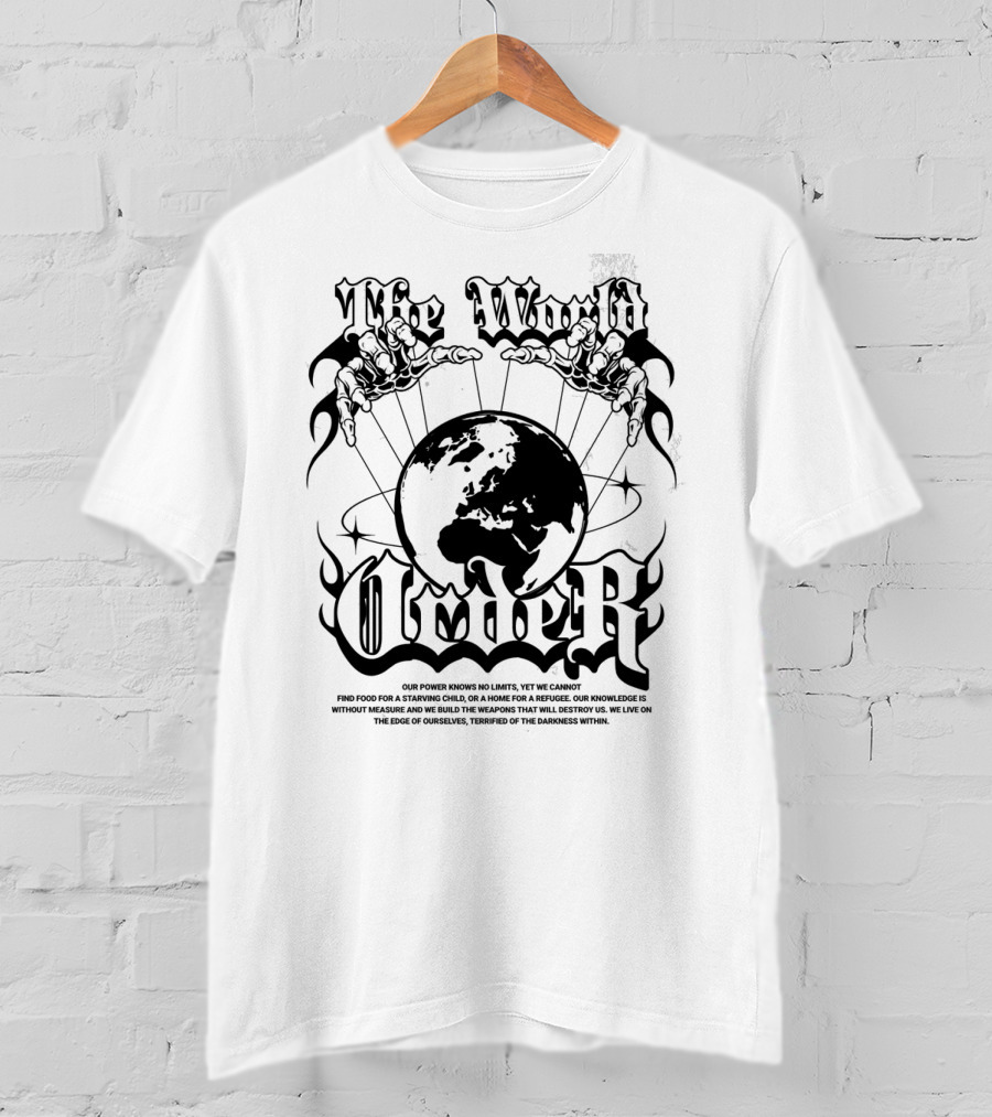The World Order Global Control Earth In Hands Dark Gothic T-Shirt
