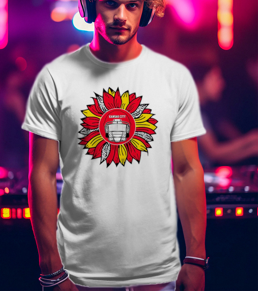Kansas City Chiefs Football Helmet Sunflower T-Shirt
