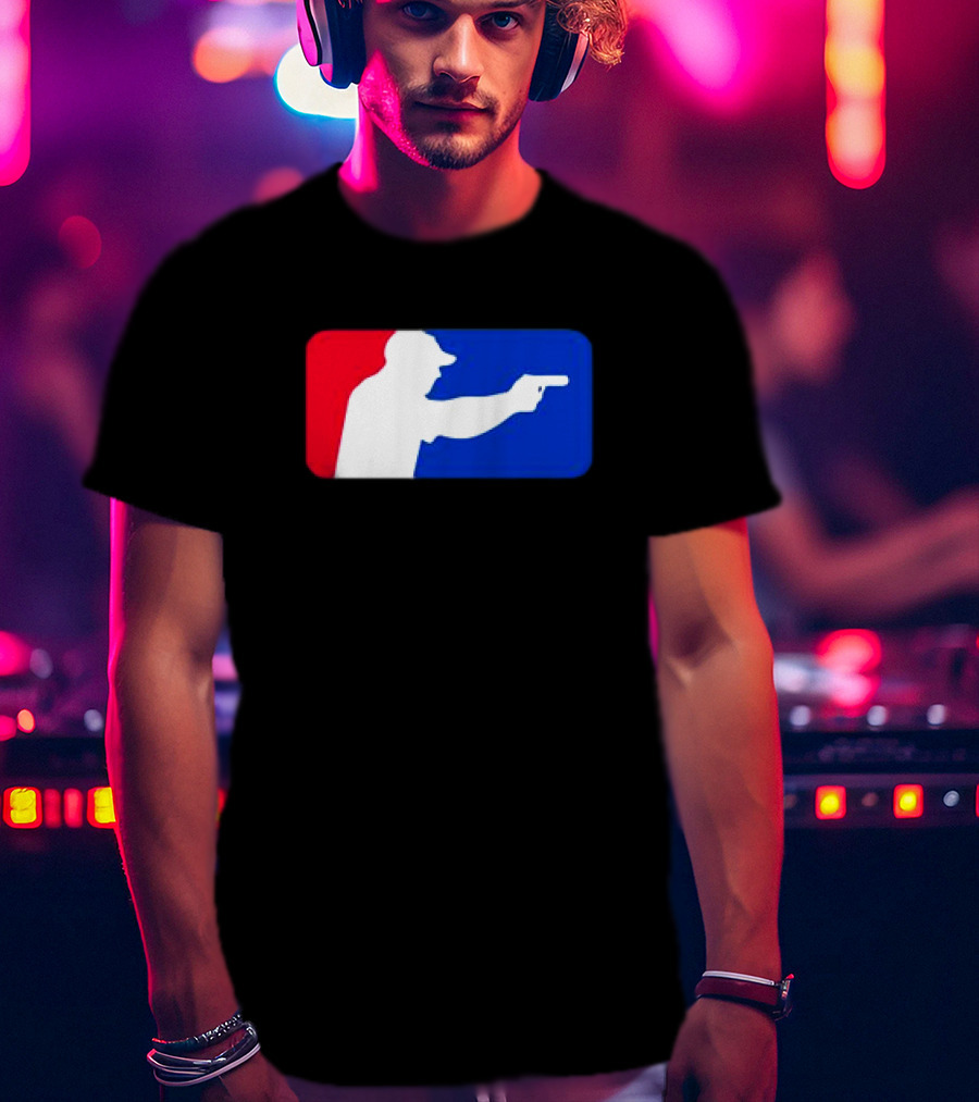 Major League Shooter Silhouette In Red White And Blue Rectangle T-Shirt