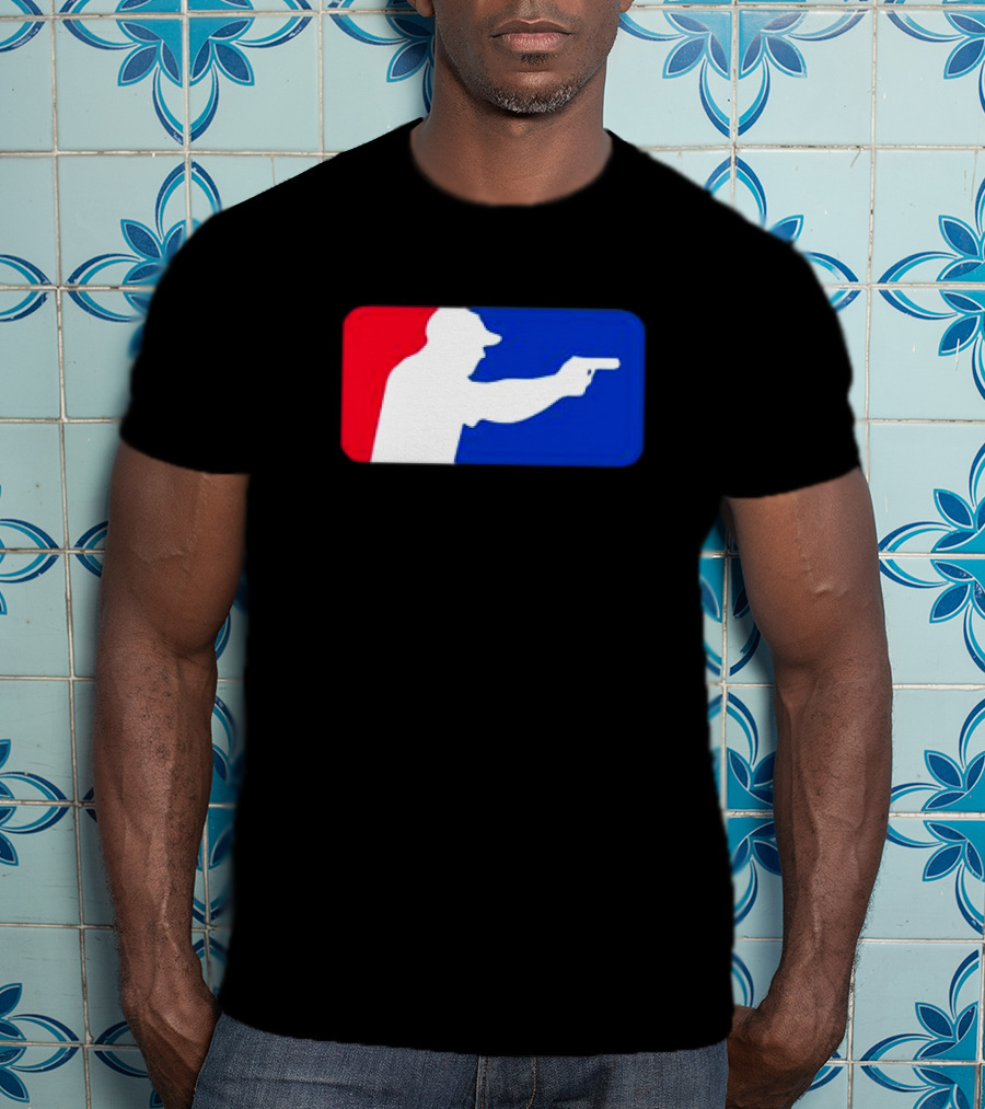 Major League Shooter Silhouette In Red White And Blue Rectangle T-Shirt