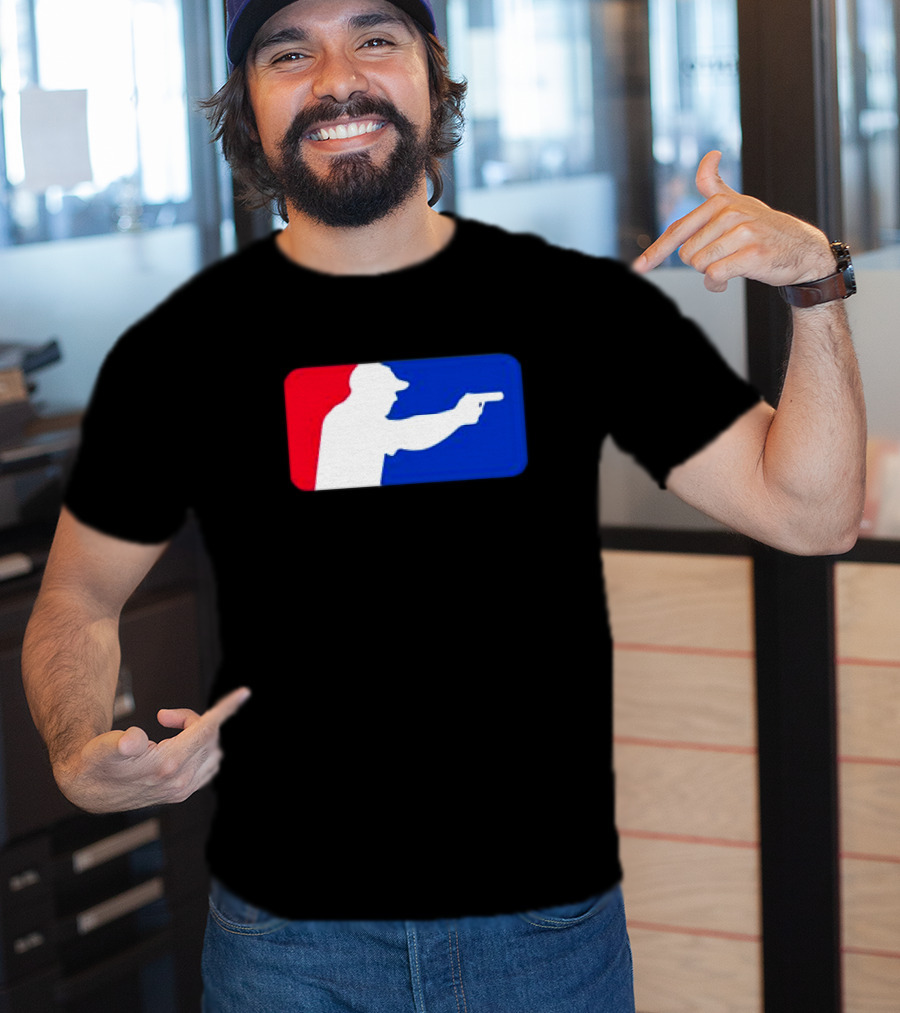 Major League Shooter Silhouette In Red White And Blue Rectangle T-Shirt