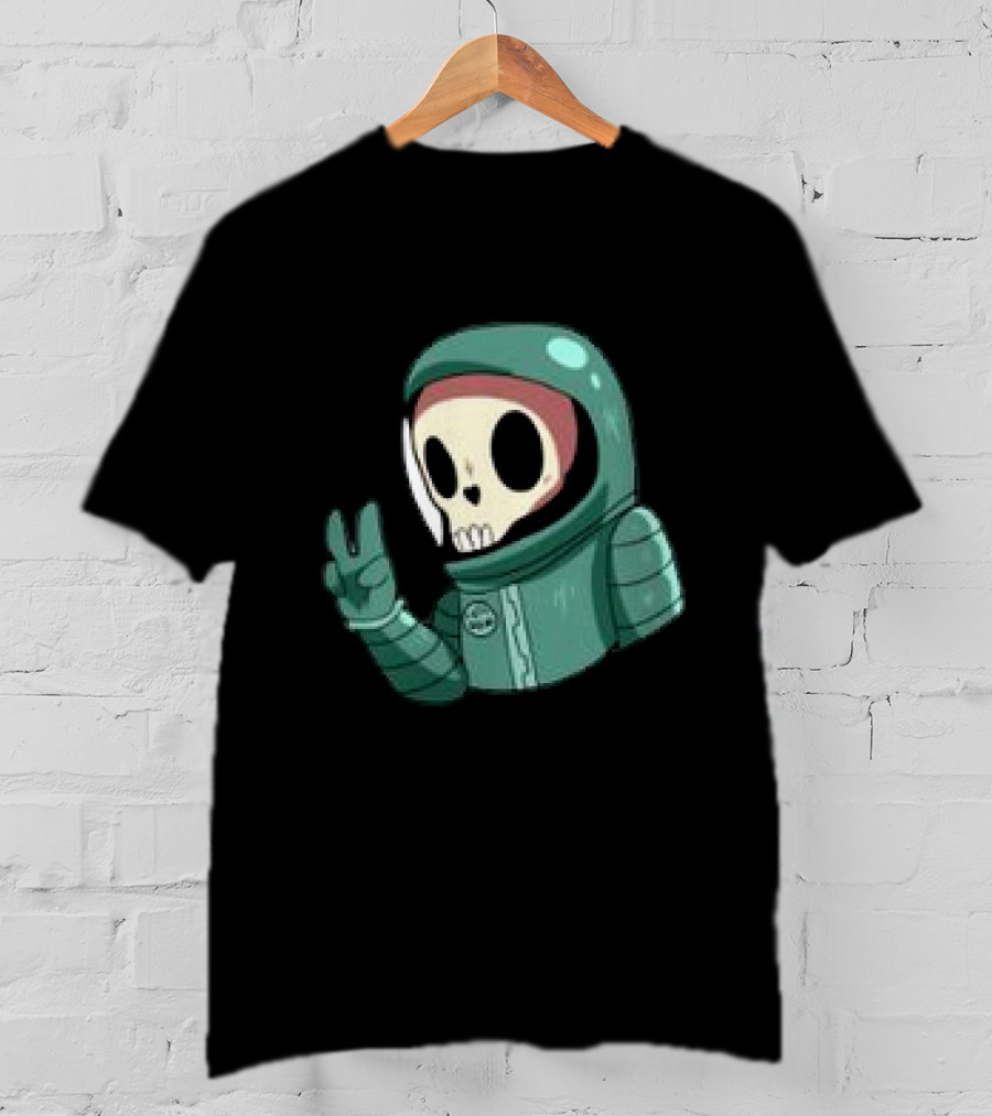 Peace Homie Skull Astronaut In Green Suit Making V-Sign T-Shirt
