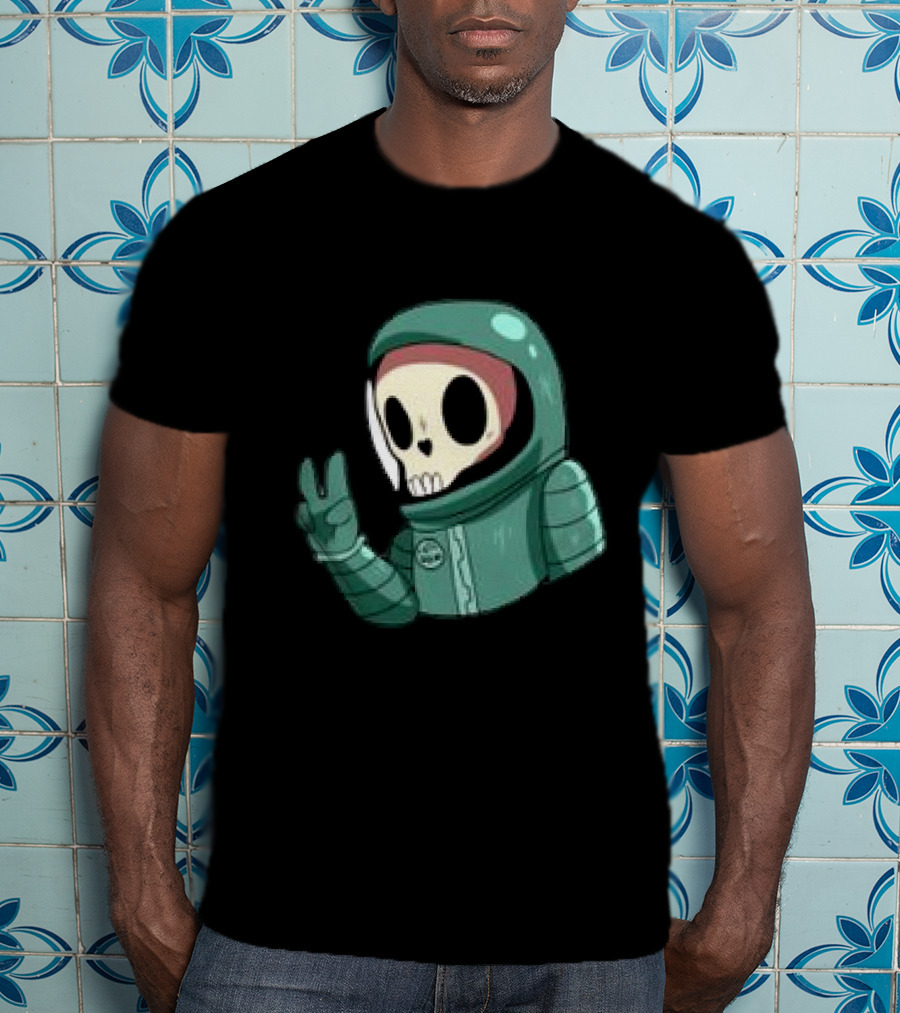Peace Homie Skull Astronaut In Green Suit Making V-Sign T-Shirt