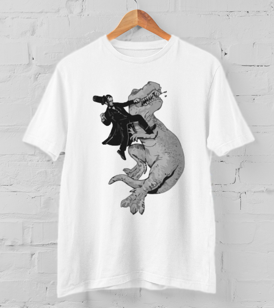 Punching ARex Like A Boss Victorian Gentleman Fighting Dinosaur T-Shirt