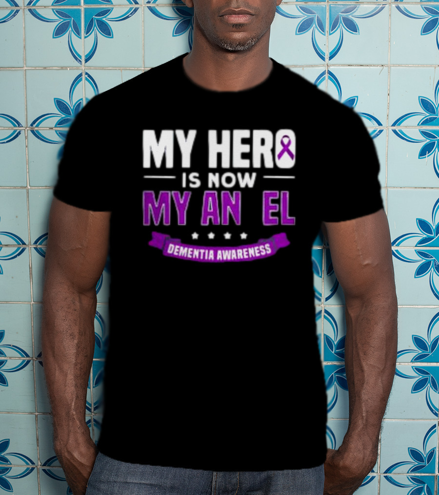 My Hero Is Now My Angel Purple Ribbon Dementia Awareness T-Shirt