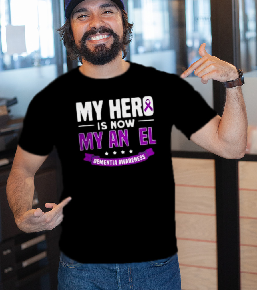 My Hero Is Now My Angel Purple Ribbon Dementia Awareness T-Shirt