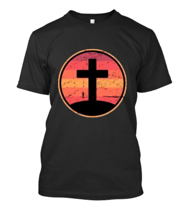 Retro Christian Cross Vintage Sunset On Champion T-Shirt