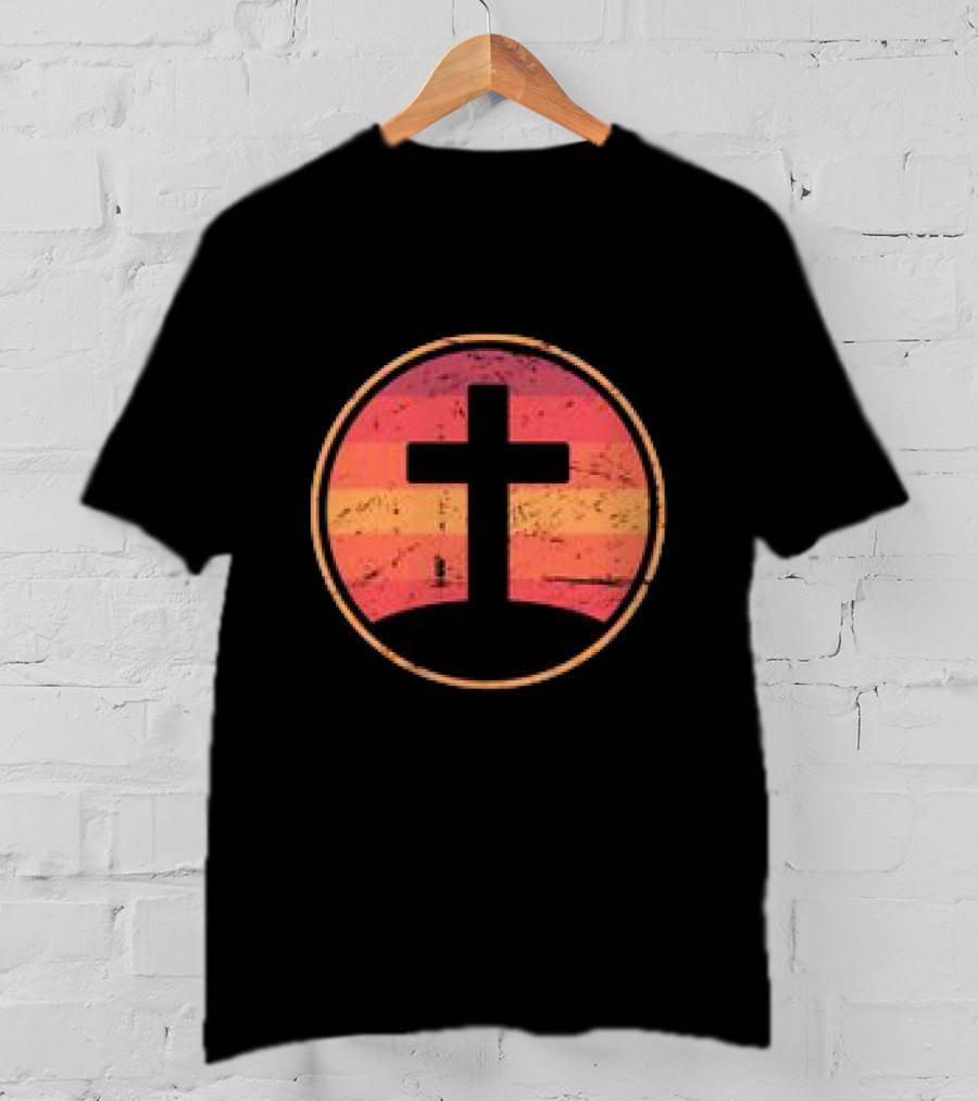 Retro Christian Cross Vintage Sunset On Champion T-Shirt