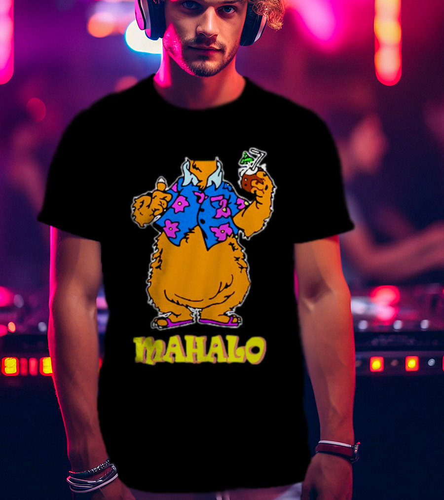 Tammy Mahalo Tropical Bear In Hawaiian Shirt With Drink T-Shirt