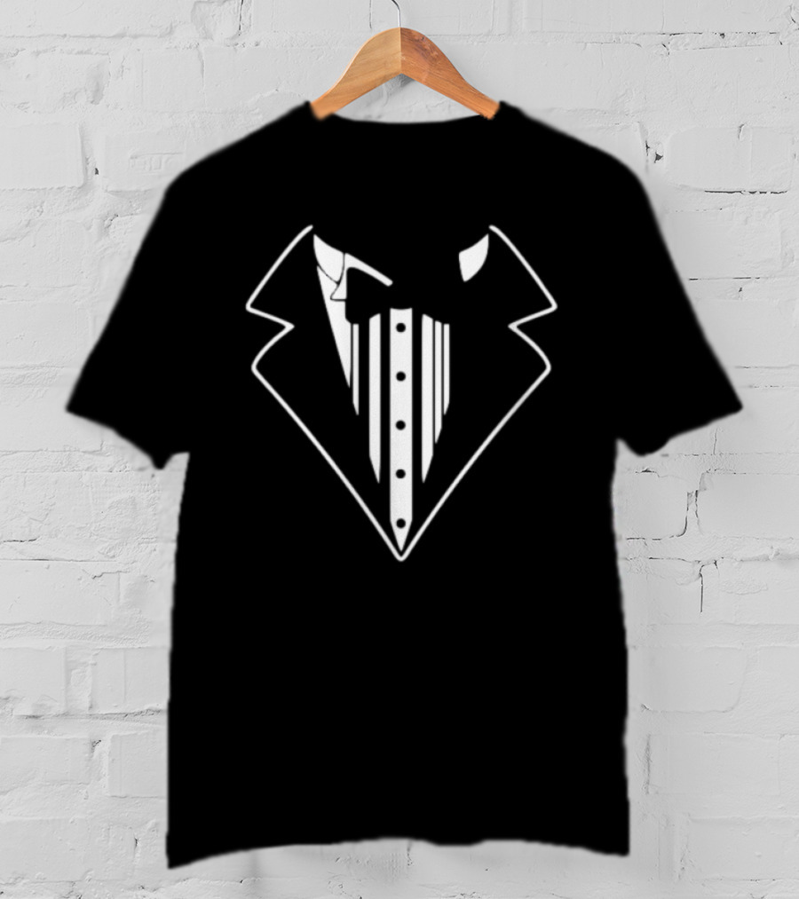 Tuxedo Jacket Bow Tie Lapel Button T-Shirt