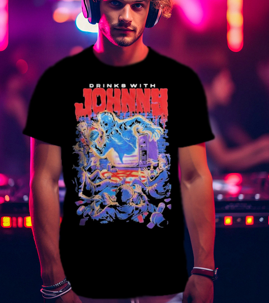 Drinks With Johnny The Summoning Skeleton Emerging From TV T-Shirt
