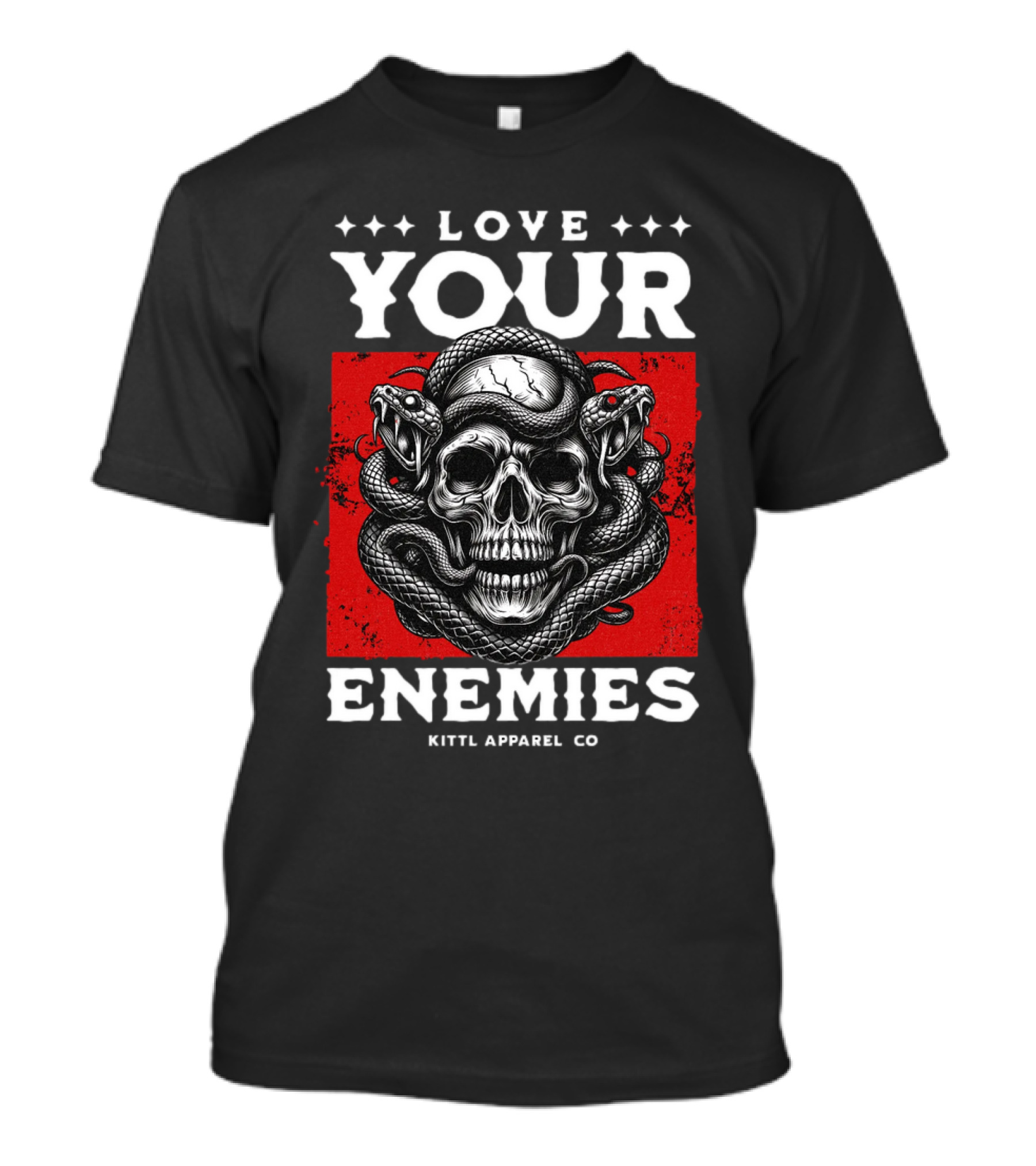 Love Your Enemies Skull With Snakes Kittl Apparel Co T-Shirt