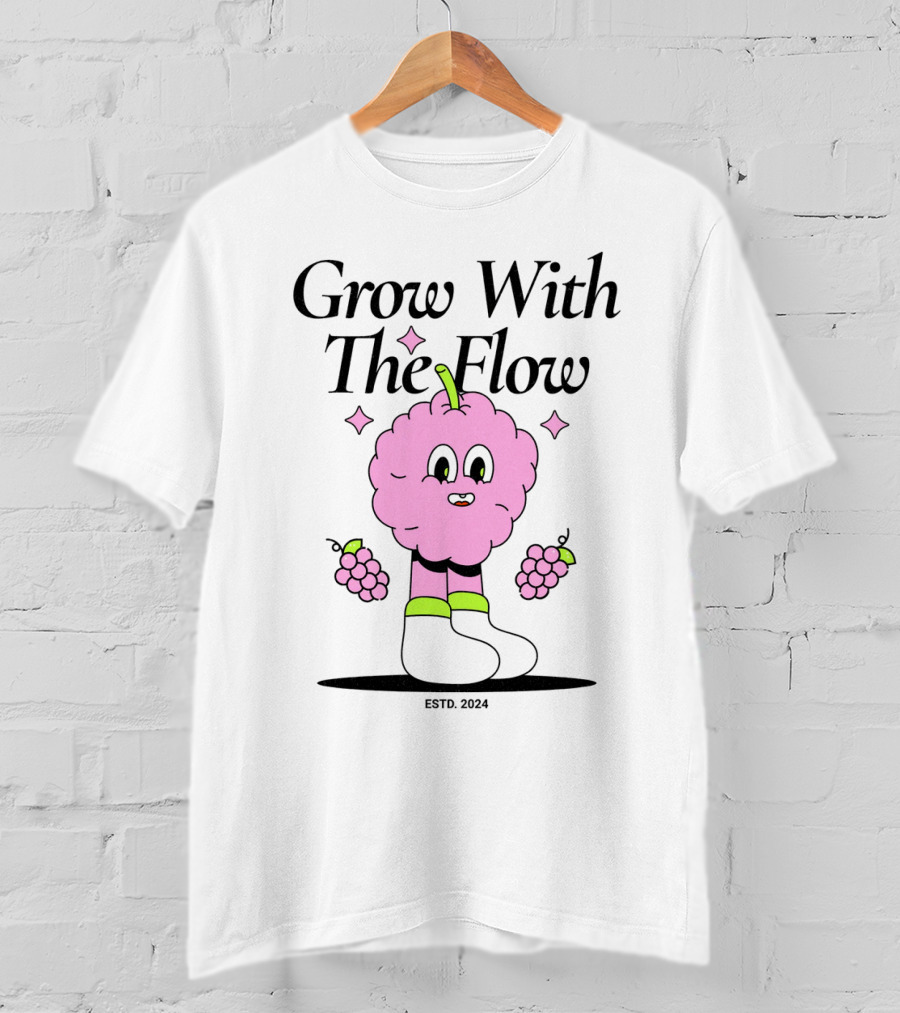 Grow With The Flow Pink Character Grapes ESTD. T-Shirt
