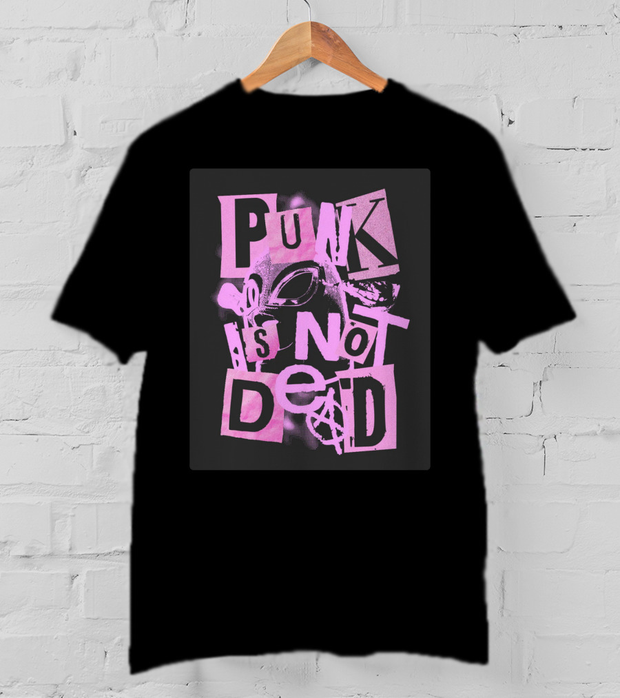 Punk Is Not Dead Mask And Anarchy Symbol Collage T-Shirt