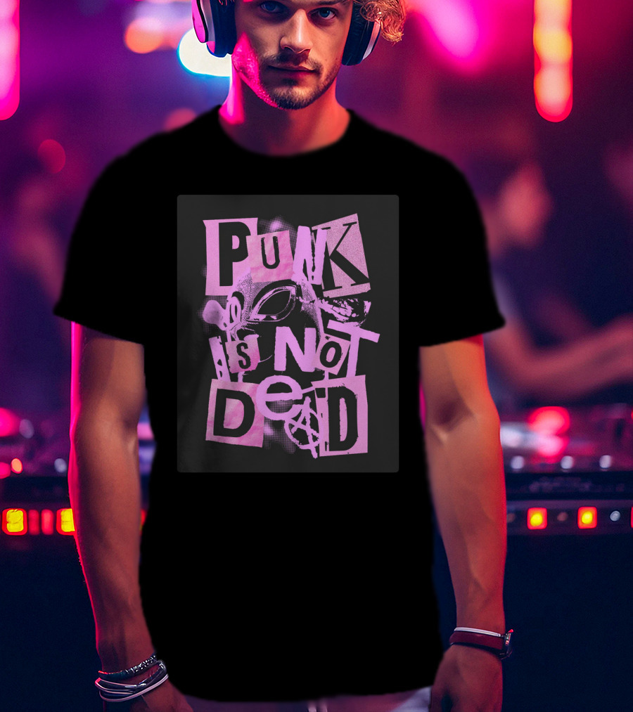 Punk Is Not Dead Mask And Anarchy Symbol Collage T-Shirt