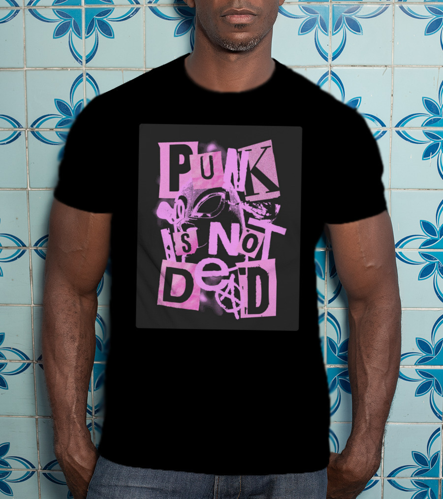Punk Is Not Dead Mask And Anarchy Symbol Collage T-Shirt