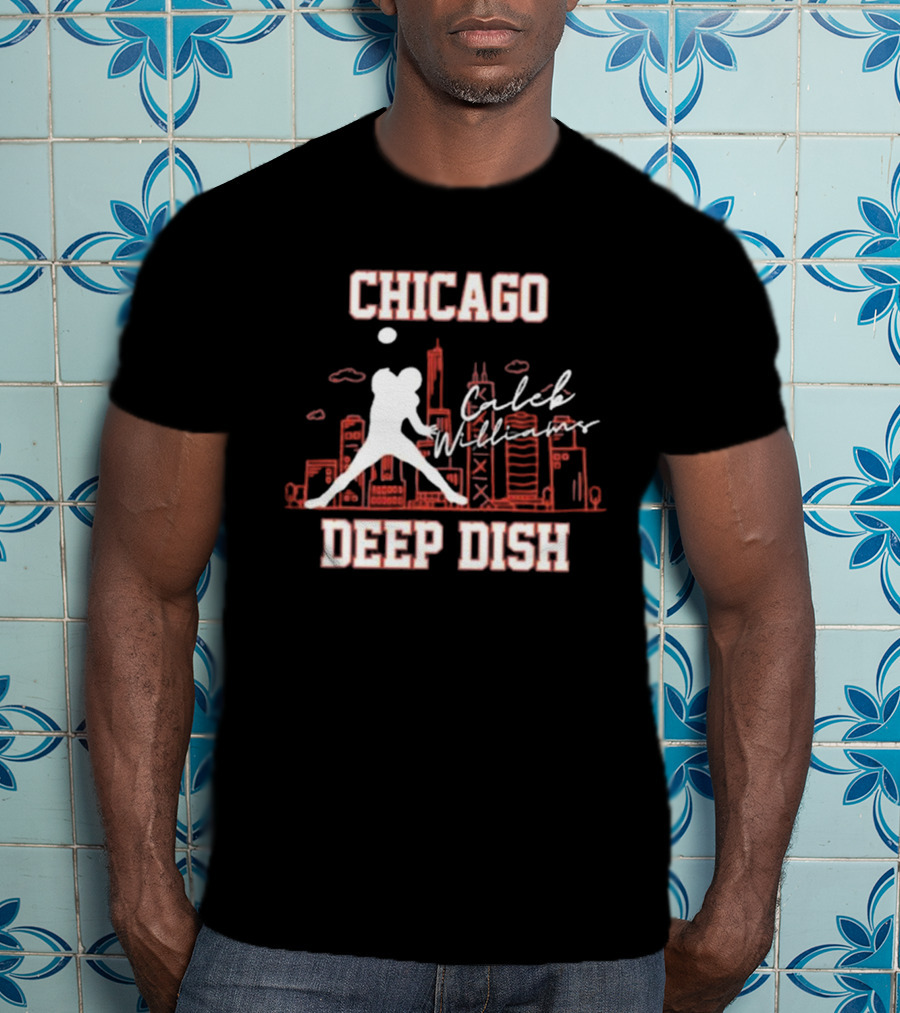 Caleb Williams Chicago Deep Dish Football Skyline T-Shirt