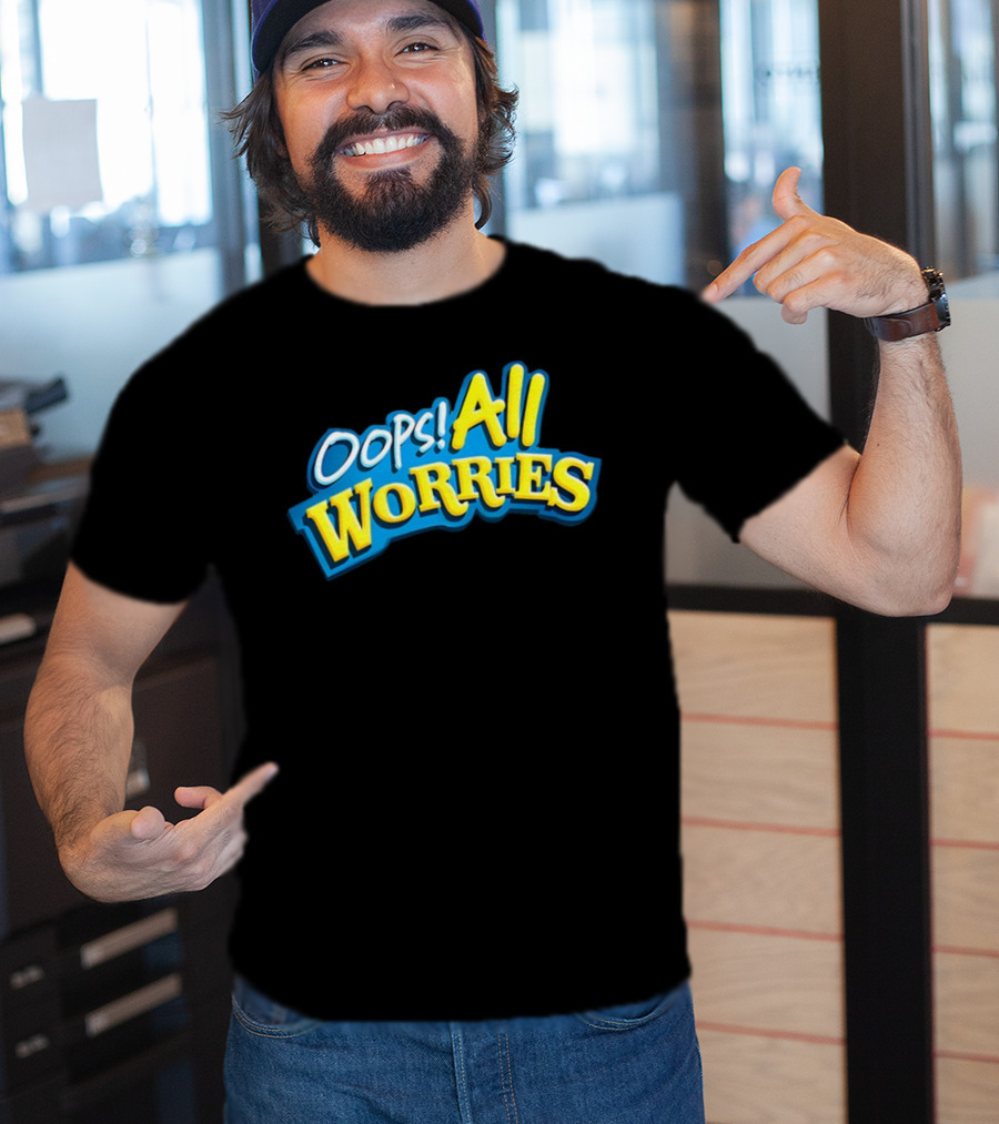 Oops All Worries Text Bold Blue Yellow T-Shirt