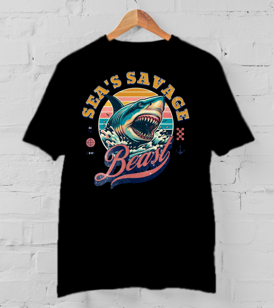 Sea's Savage Beast Angry Shark Y2K T-Shirt