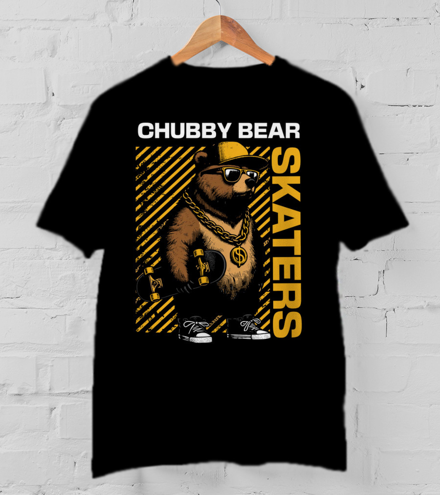 CHUBBY BEAR SKATERS Dollar Chain Sunglasses Cool Black And Yellow T-Shirt