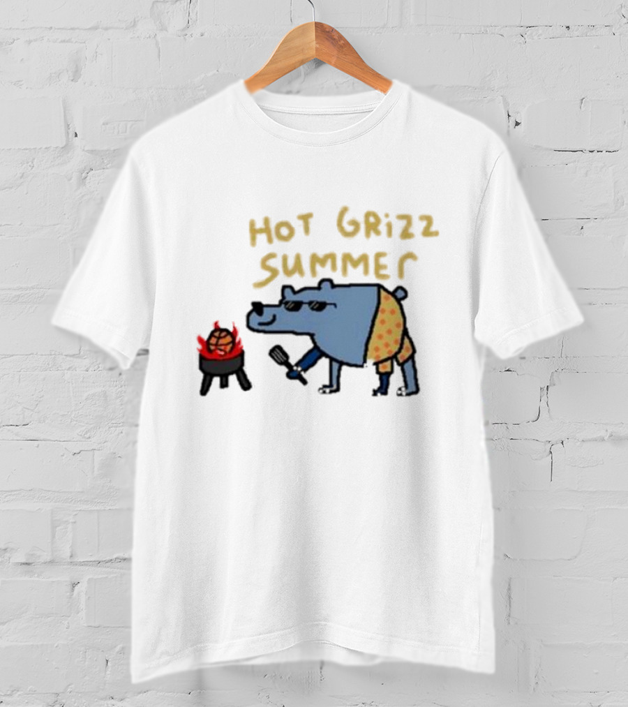 Hot Grizz Summer Sunglasses Bear Grilling Basketball On Fire T-Shirt