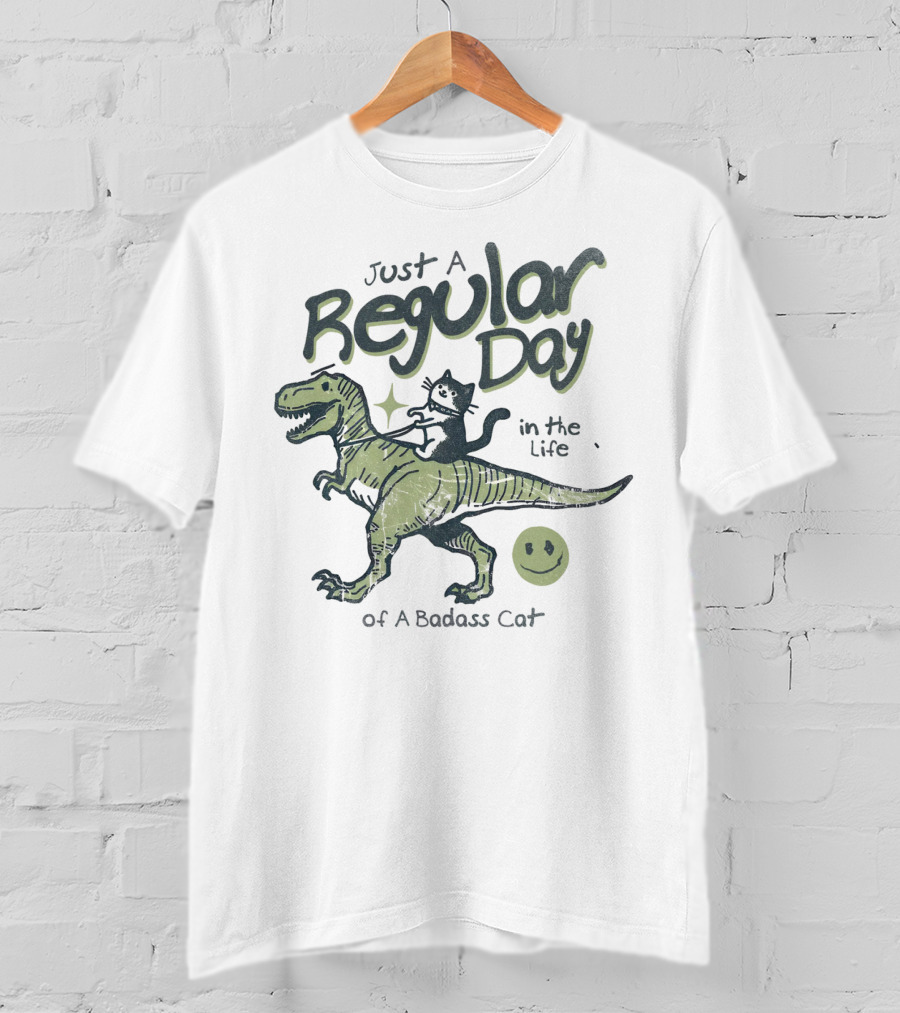 Just A Regular Day In The Life Of A Badass Cat Riding Dinosaur T-Shirt