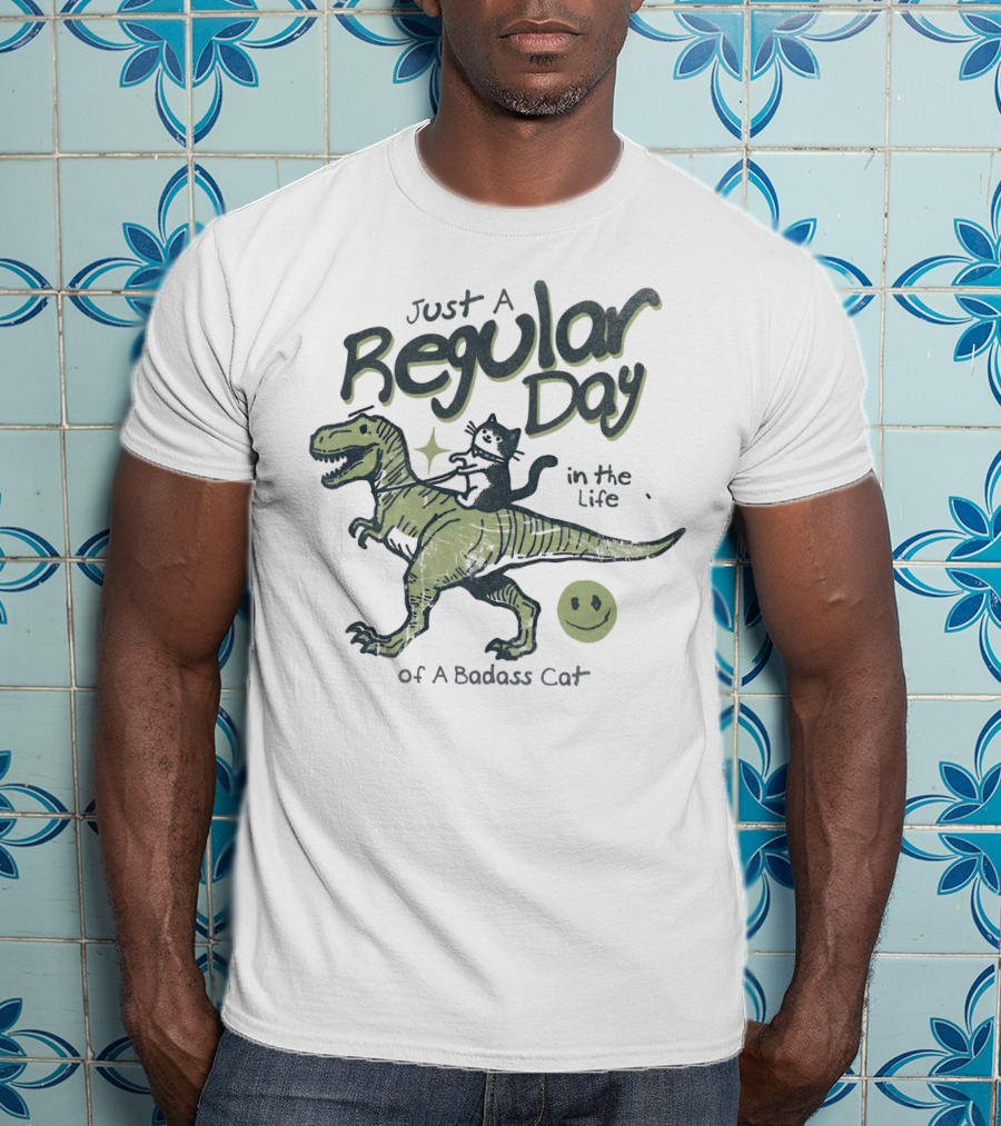 Just A Regular Day In The Life Of A Badass Cat Riding Dinosaur T-Shirt