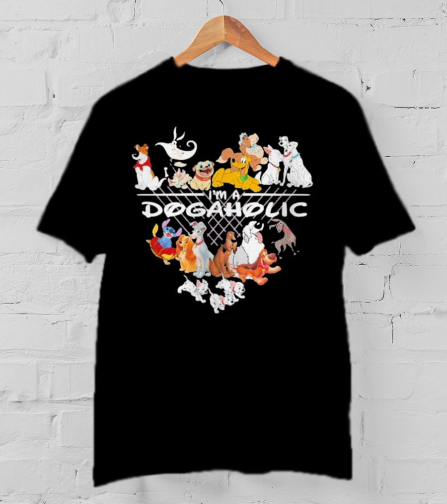 I'm A Dogaholic With Iconic Cartoon Dogs Heart T-Shirt