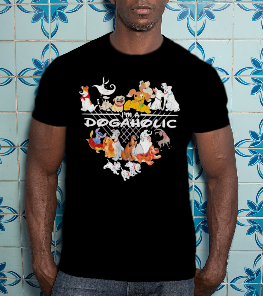 I'm A Dogaholic With Iconic Cartoon Dogs Heart T-Shirt